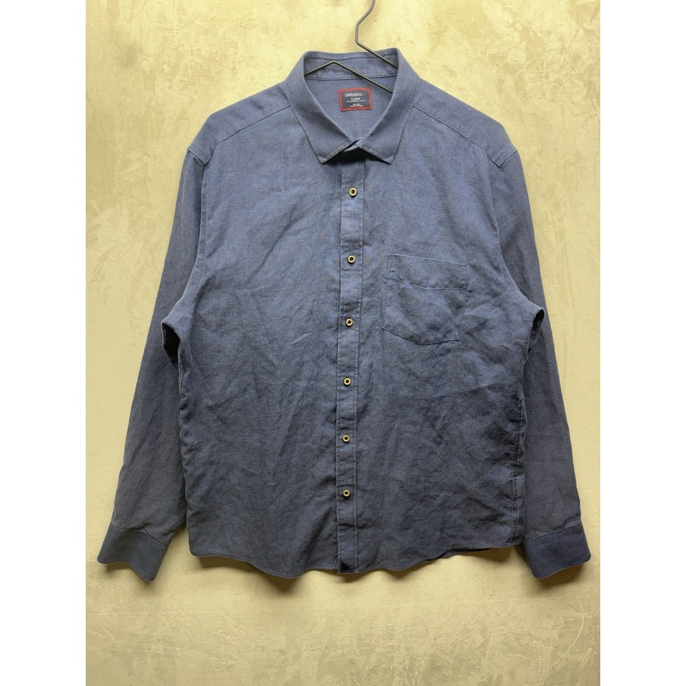 UNTUCKit Linen Shirt Men's XL Navy Blue Long Sleeve Button Up Slim Fit Casual